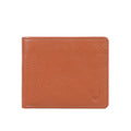 Men's tan leather bifold wallet with fine textured finish, premium quality & minimal everyday style.