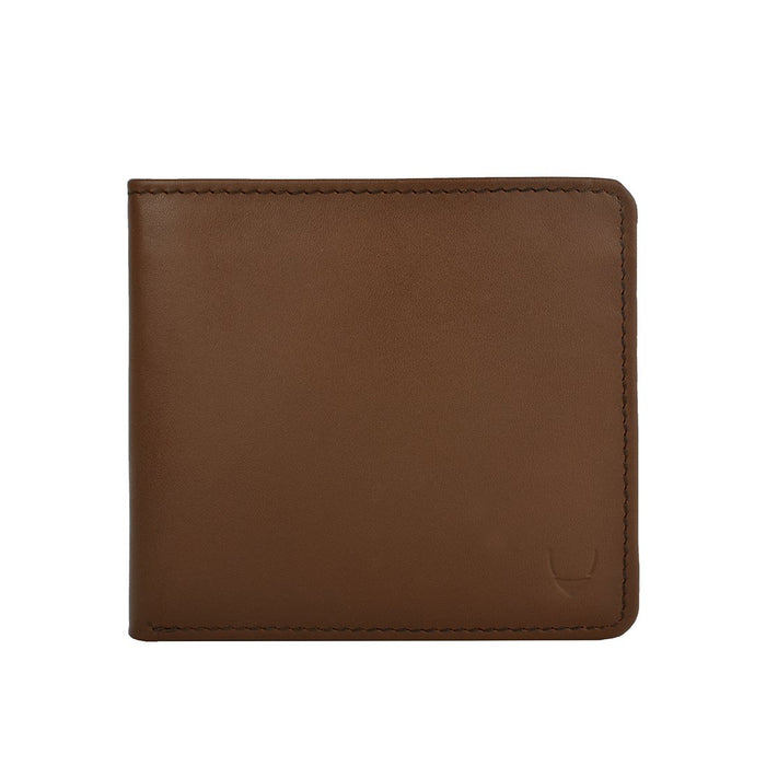 Crafted in tan leather, this bi-fold wallet features a sleek profile with neat stitched clean edges.