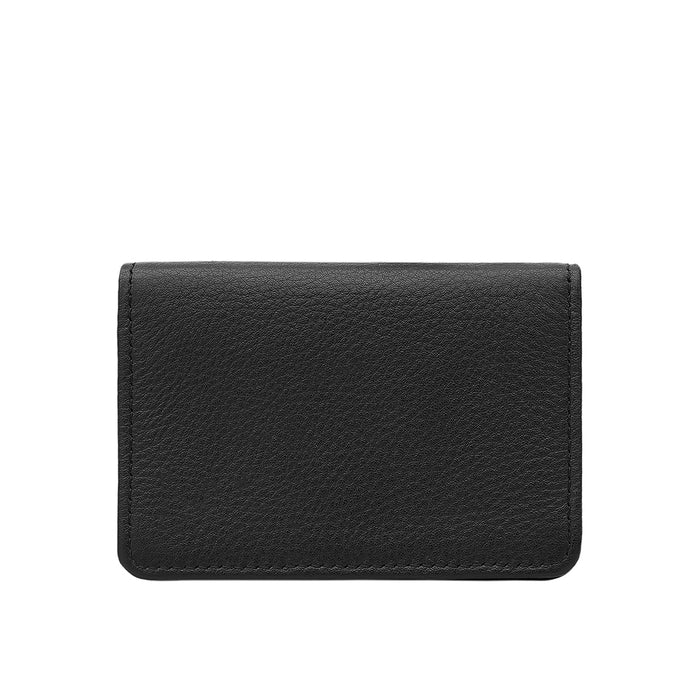 Hidesign  black leather card holder wallet with smooth grain finish, slim design, minimal stitching.