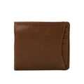 Crafted tan Ranchero leather bifold wallet with exterior card pocket and slim design for daily use.