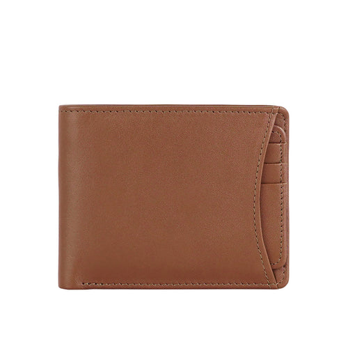 Designed in smooth tan leather, the RF bifold wallet features an exterior card pocket & sleek view.