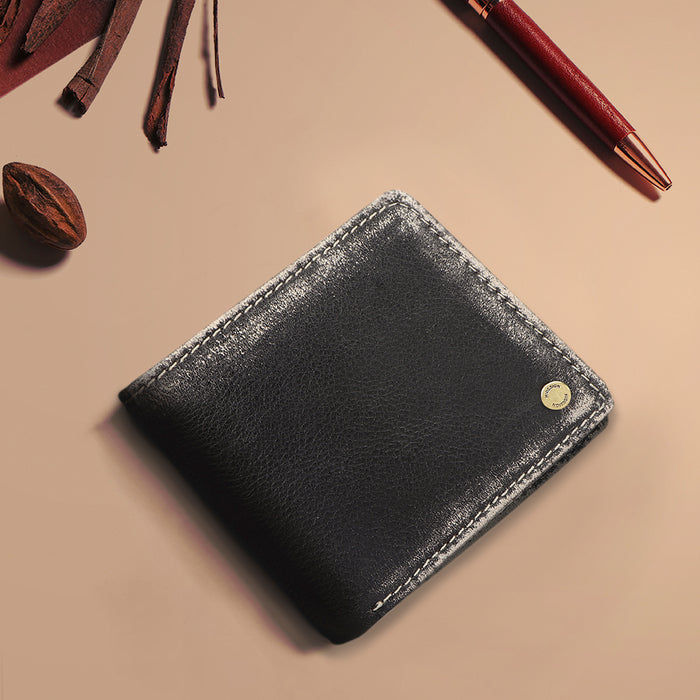 381-Asw004  Black Leather Bi-Fold Wallet
