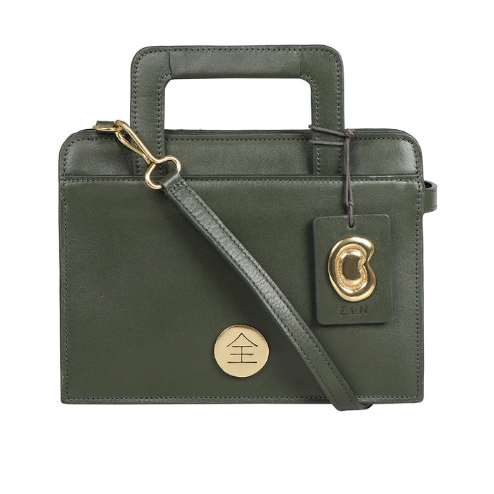 Aishi 01 Green Leather Satchel