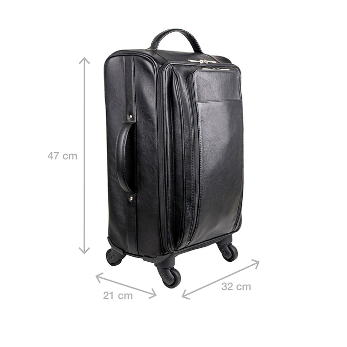 Alamo Black Leather Trolley Bag