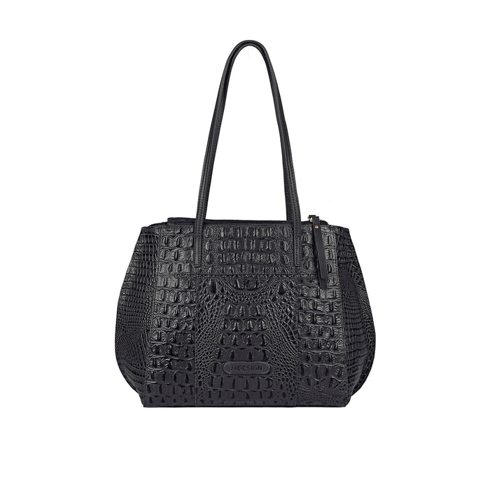 Alive 02 Black Leather Tote Bag