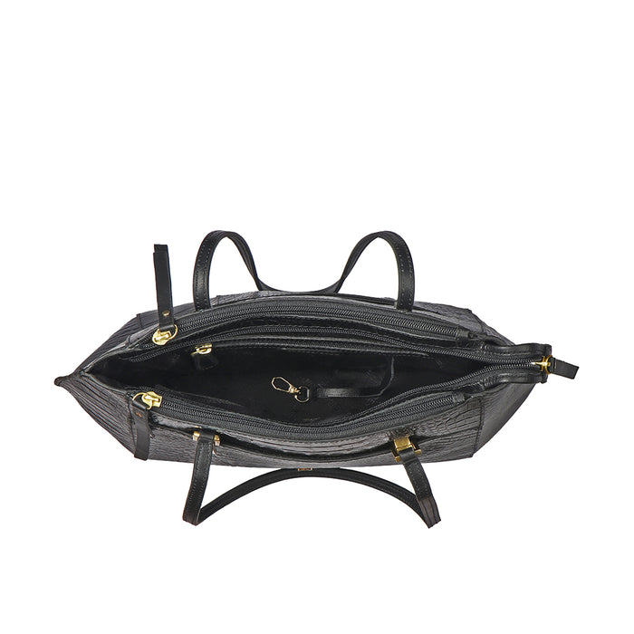 Alive 02 Black Leather Tote Bag