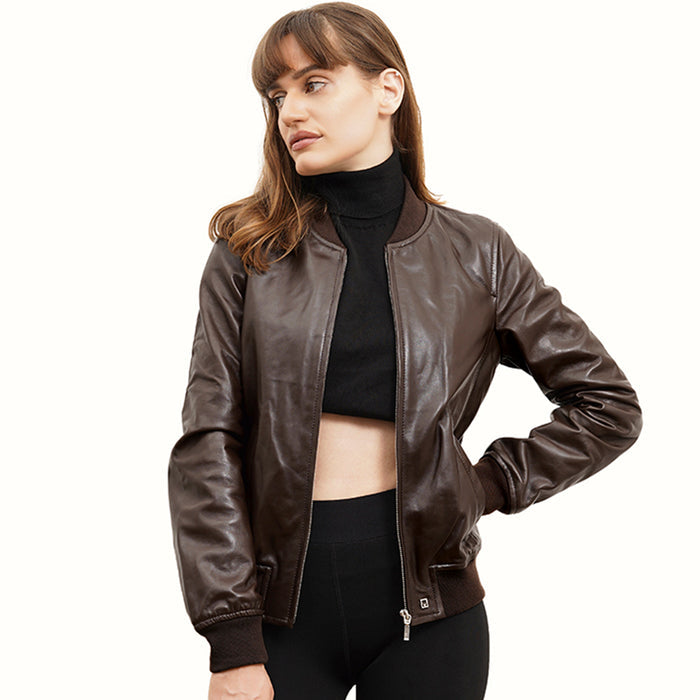 Amelia 02 Women's Brown Bomber Style Leather Jacket