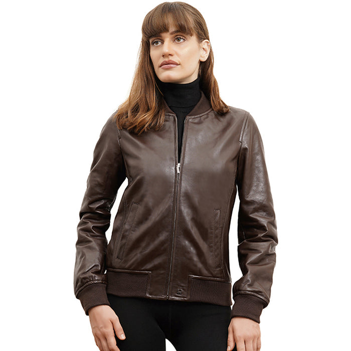 Amelia 02 Women's Brown Bomber Style Leather Jacket
