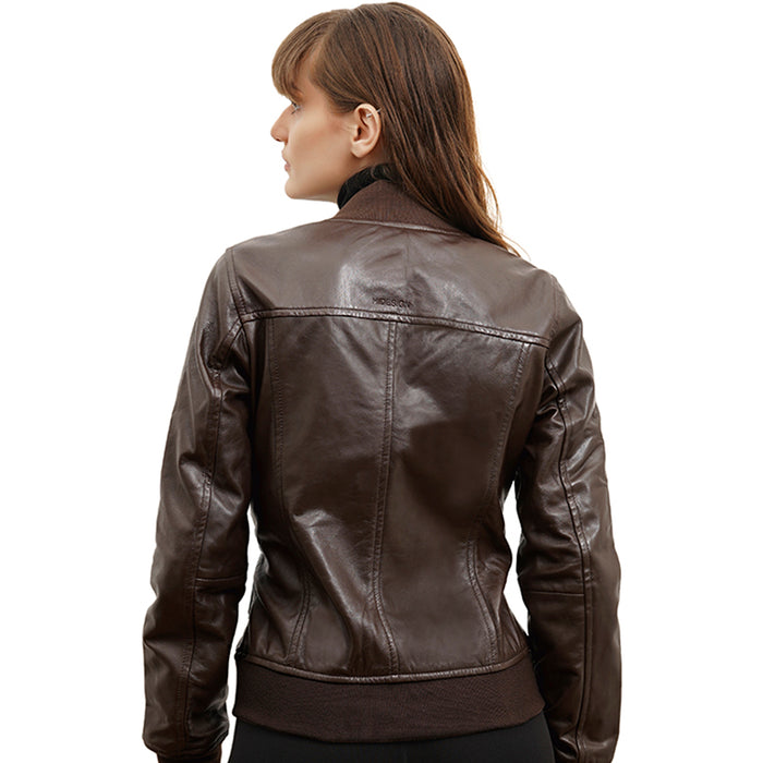 Amelia 02 Women's Brown Bomber Style Leather Jacket