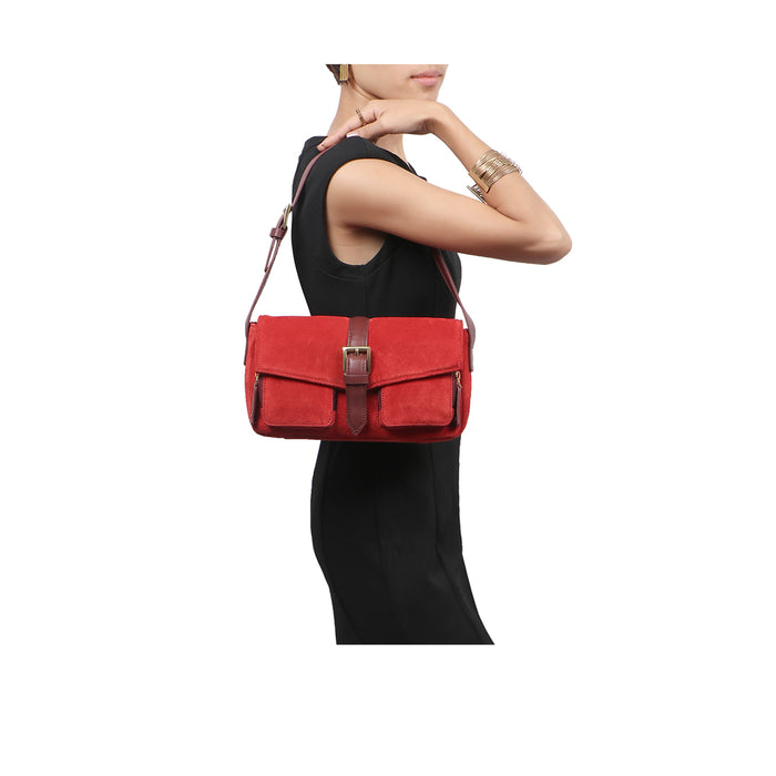 Amy 02 Red Leather Baguette