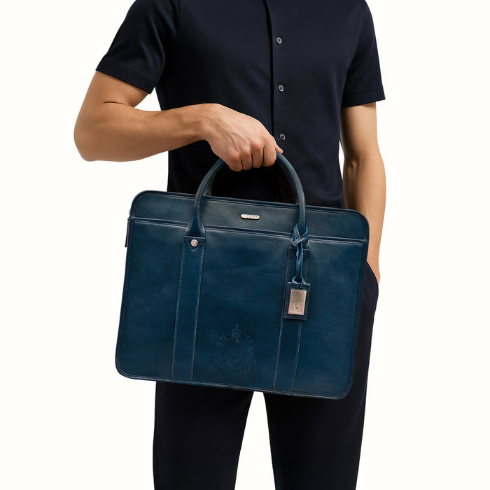Andover 02 Blue Leather  Briefcase