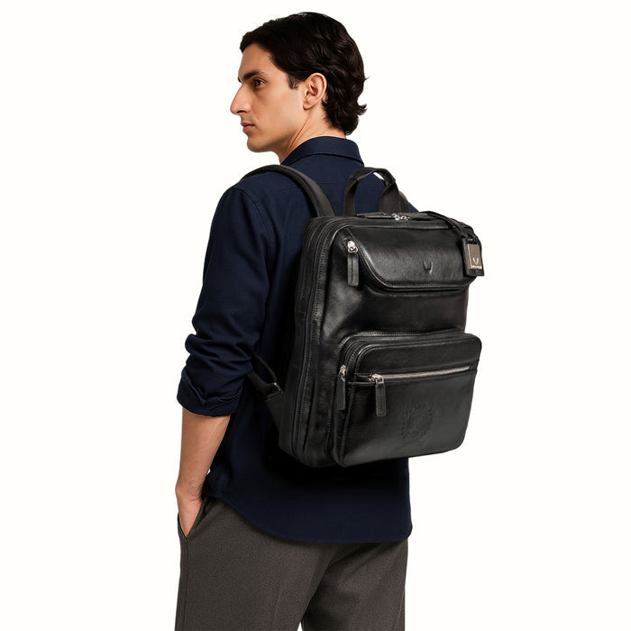 Andover 03 Black Leather  Backpack