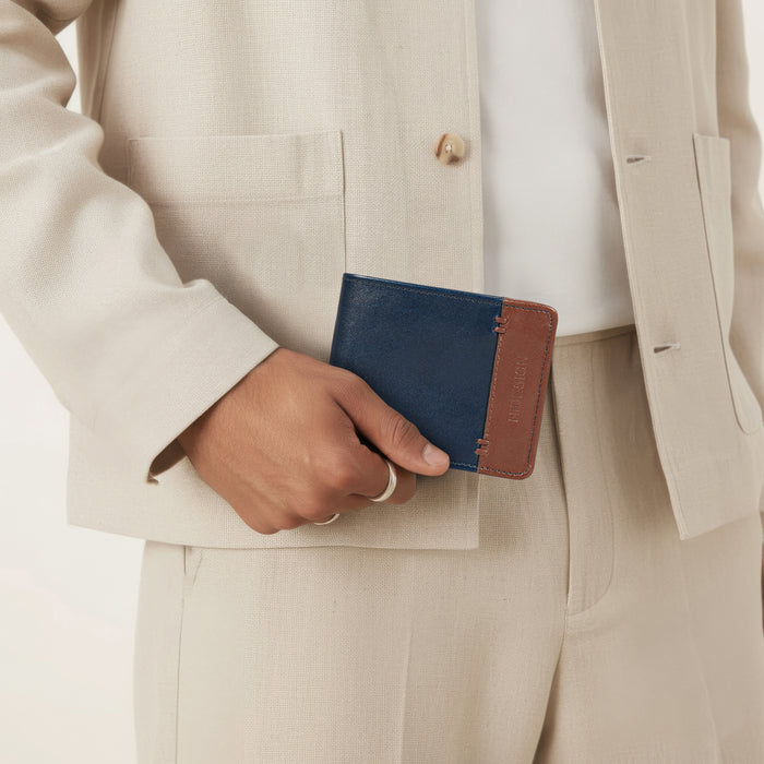 Andover W2 Blue Leather Trifold Wallet