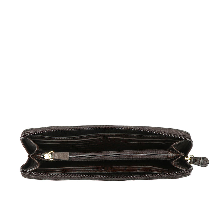 Angara W2 Sb Brown Leather Zip Around Wallet