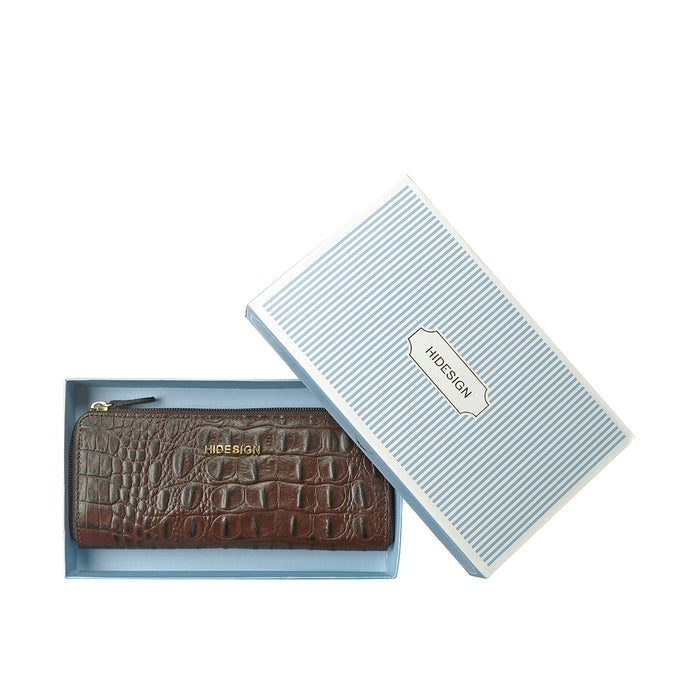 Angara W2 Sb Brown Leather Zip Around Wallet