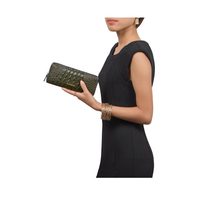 Angara W2 Sb Green Leather Zip Around Wallet