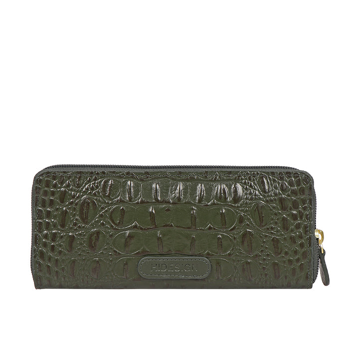 Angara W2 Sb Green Leather Zip Around Wallet