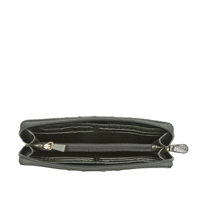 Angara W2 Sb Green Leather Zip Around Wallet