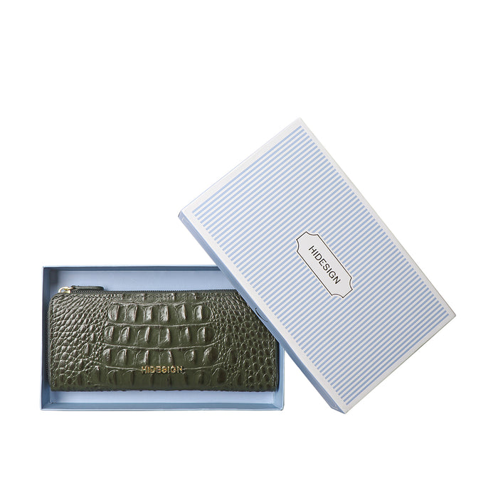 Angara W2 Sb Green Leather Zip Around Wallet