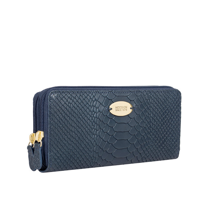 Angara W3 Sb Blue Leather Double Zip Around Wallet