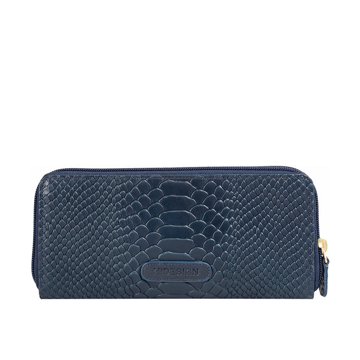 Angara W3 Sb Blue Leather Double Zip Around Wallet
