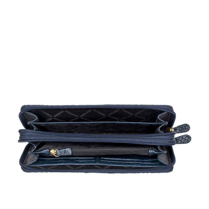 Angara W3 Sb Blue Leather Double Zip Around Wallet