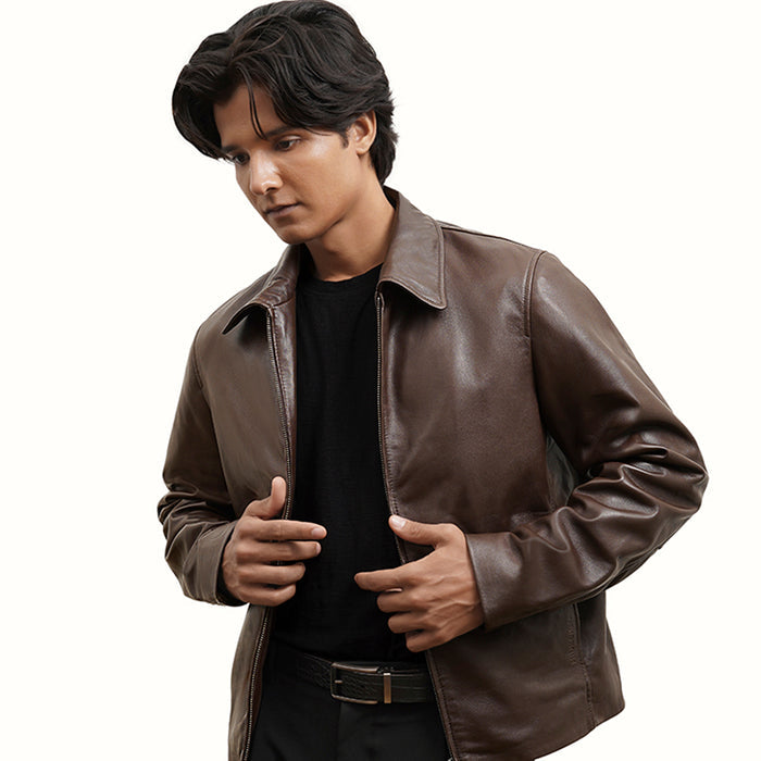 Arthur 02 Men's Brown Zip Up Style Leather Jacket