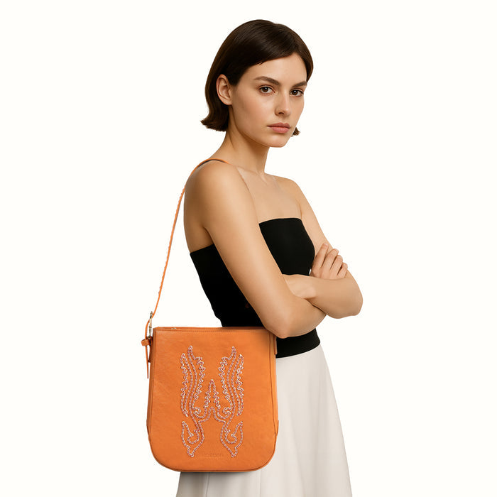 Aztec 01 Orange Leather Shoulder Bag