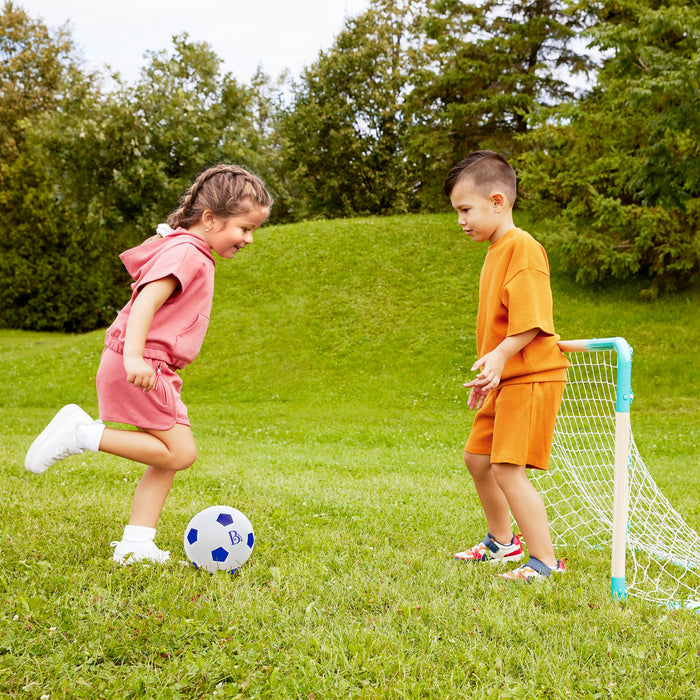 B. sports kids-sized soccer net and ball