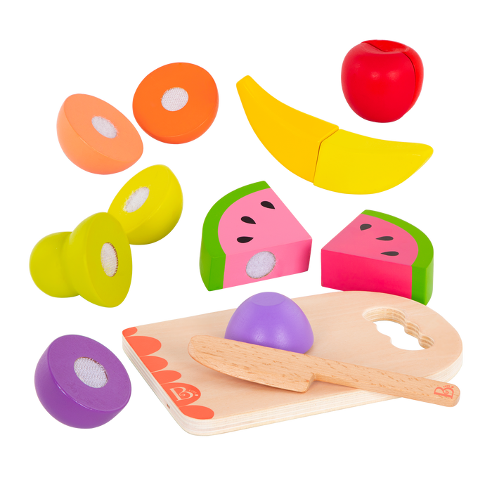 Wooden toy fruits.