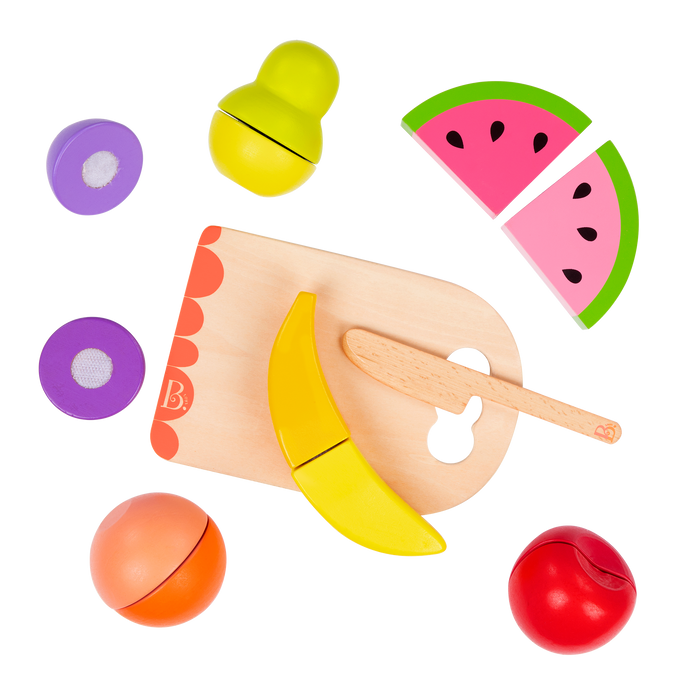 Wooden toy fruits.