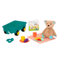 Plush bear with picnic playset and book.