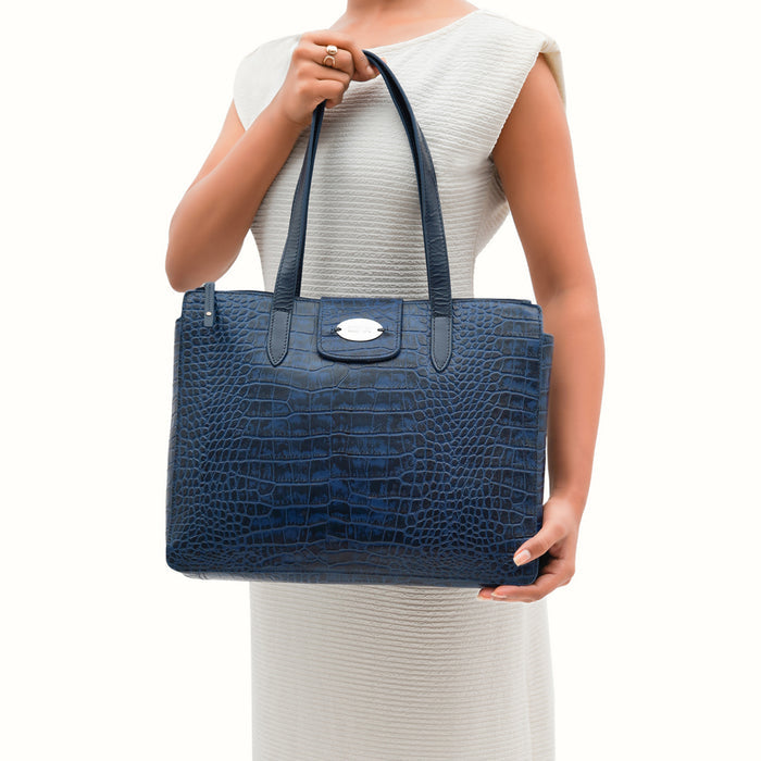 Bardot 03 Blue Leather Tote Bag