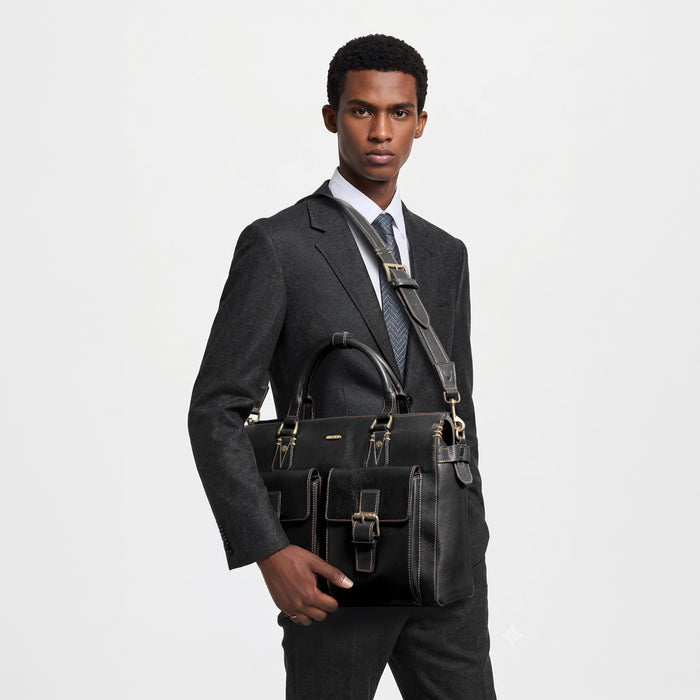 Baron 01 Black Leather Briefcase