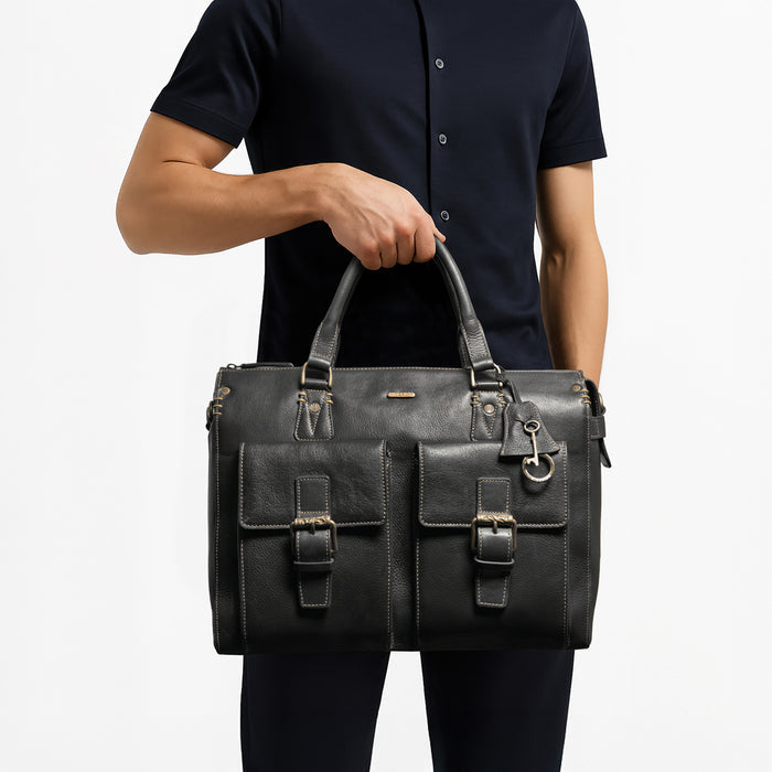 Baron 01 Black Leather Briefcase
