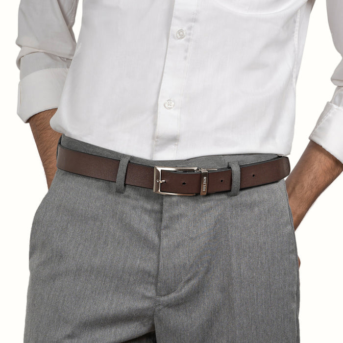 Be2208 Men's Black Reversible Leather Belt