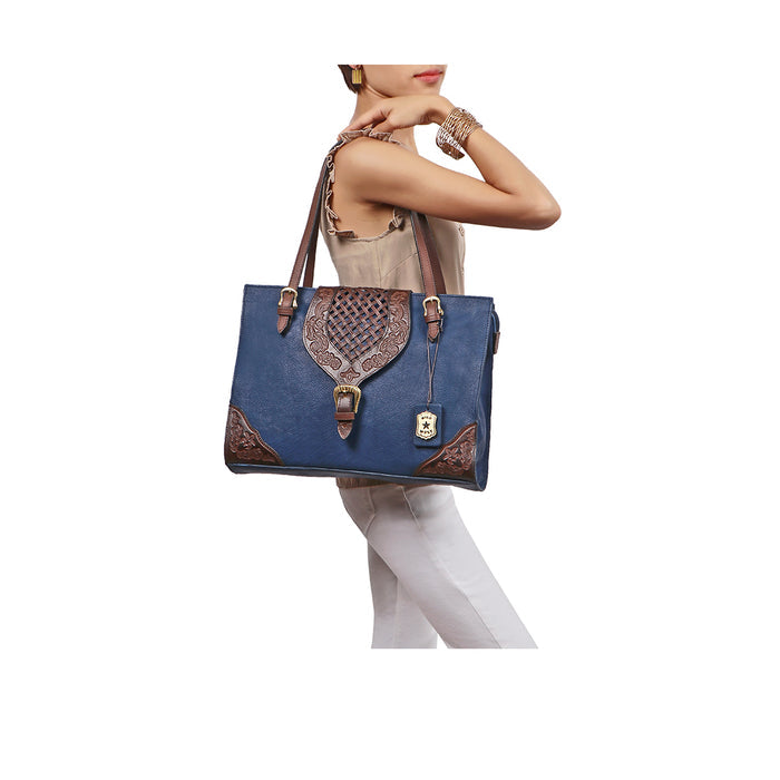 Belle Star 01 Blue Leather Tote Bag