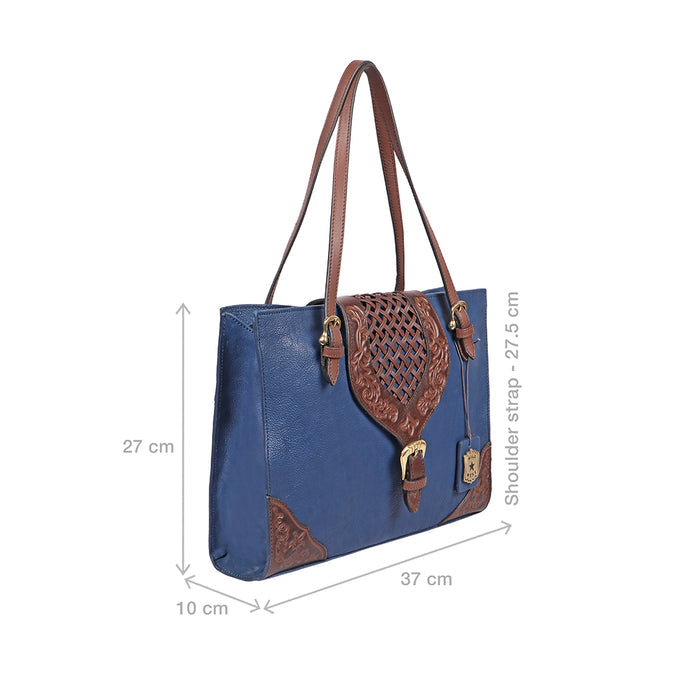 Belle Star 01 Blue Leather Tote Bag