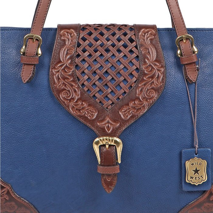 Belle Star 01 Blue Leather Tote Bag