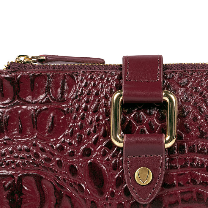 Belutchi W2 Red Leather Top Zip Wallet