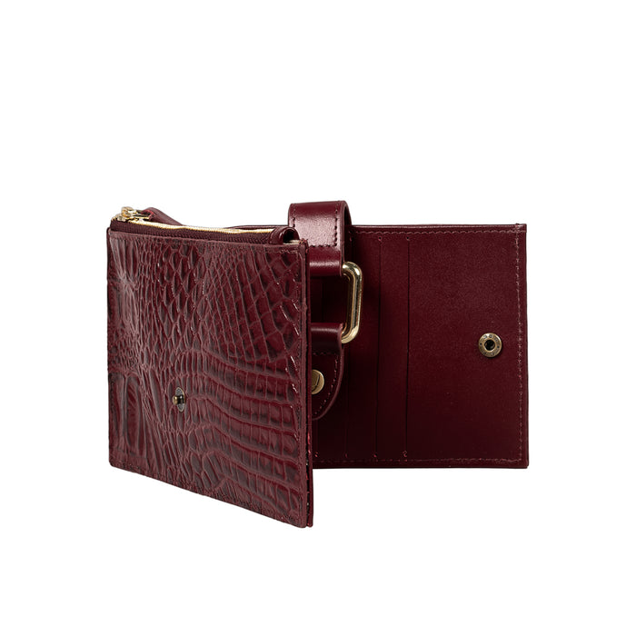 Belutchi W2 Red Leather Top Zip Wallet
