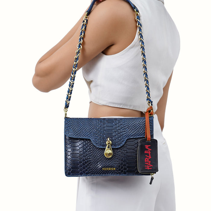 Bessie Blue Leather Shoulder Bag