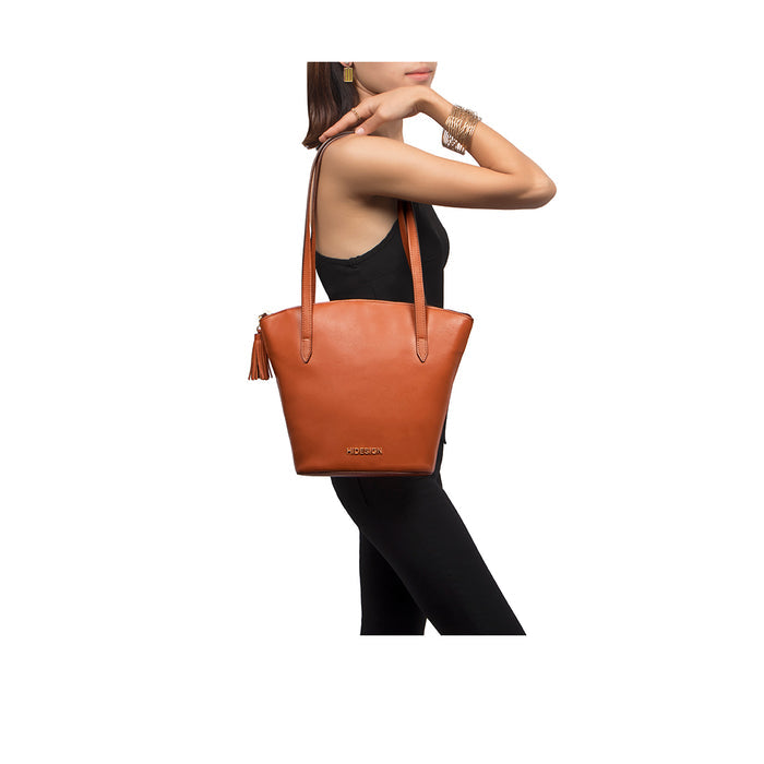 Beth 02 Orange Leather Tote Bag