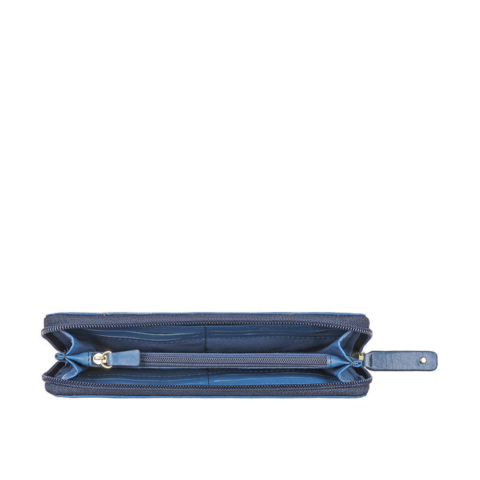 Beth W2 Blue Leather Zip Around Wallet
