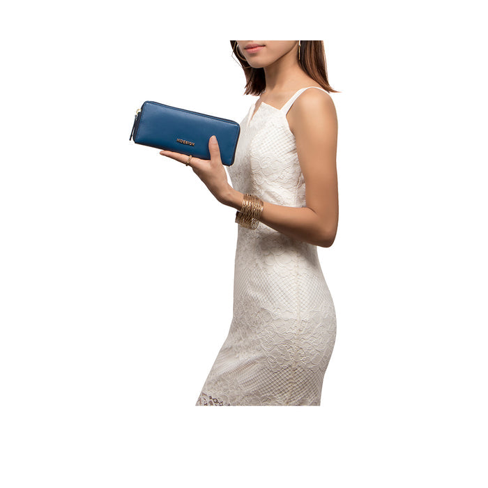 Beth W2 Blue Leather Zip Around Wallet