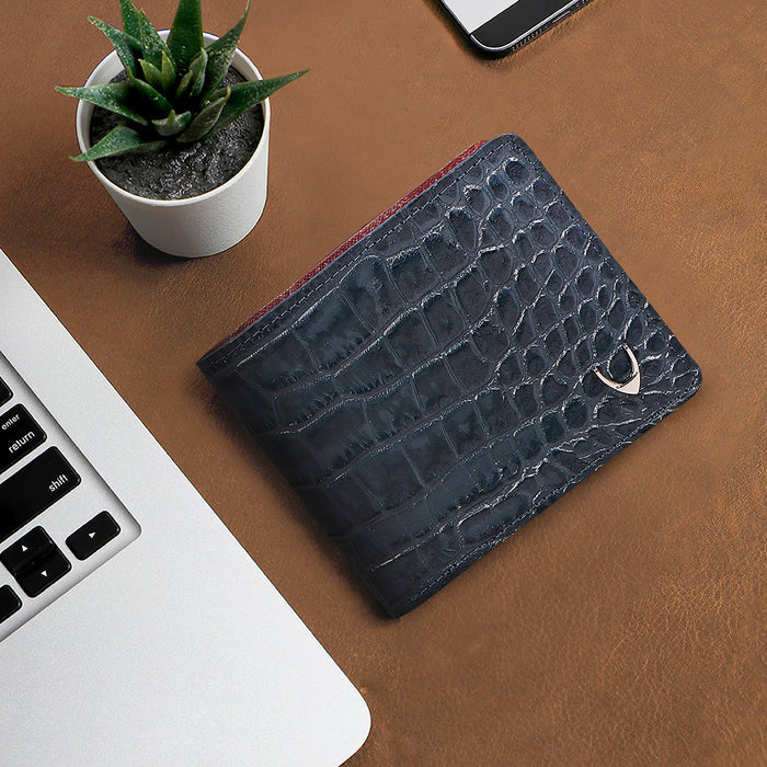 Boston W1 Blue Leather Bi-Fold Wallet