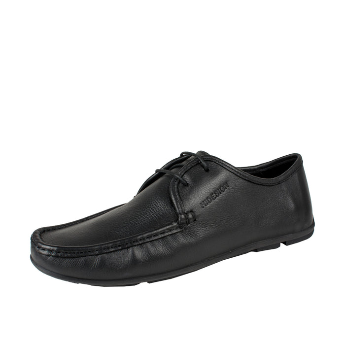 Burgundy Men's Black Leather Derby Shoes