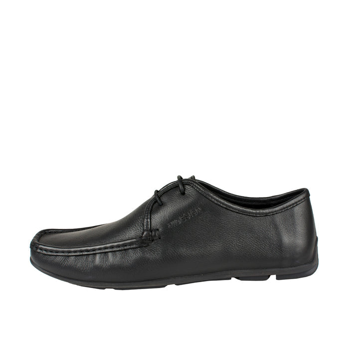 Burgundy Men's Black Leather Derby Shoes