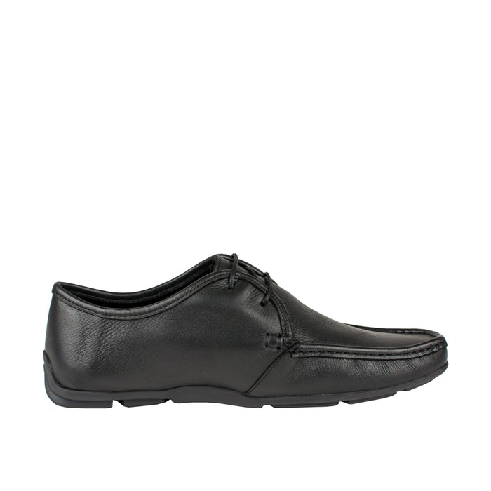 Burgundy Men's Black Leather Derby Shoes