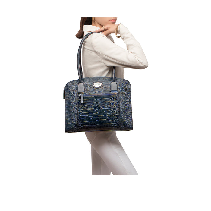 Calama 01 Blue Leather Tote Bag